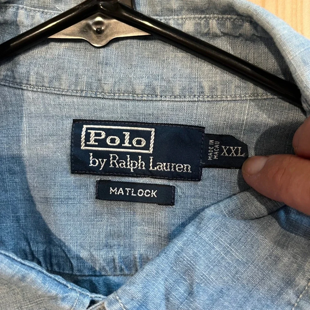 Vtg 90s Polo Ralph Lauren Men Matlock Light Blue Chambray Shirt XXL casual EUC - Picture 4 of 7